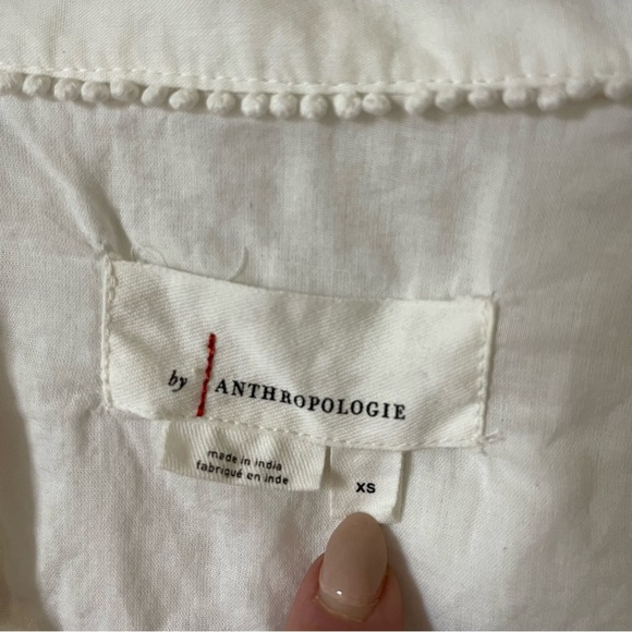 Anthropologie Embroidered Tunic Shirt Cotton Tunic White Button Front Women Xs - Picture 11 of 11